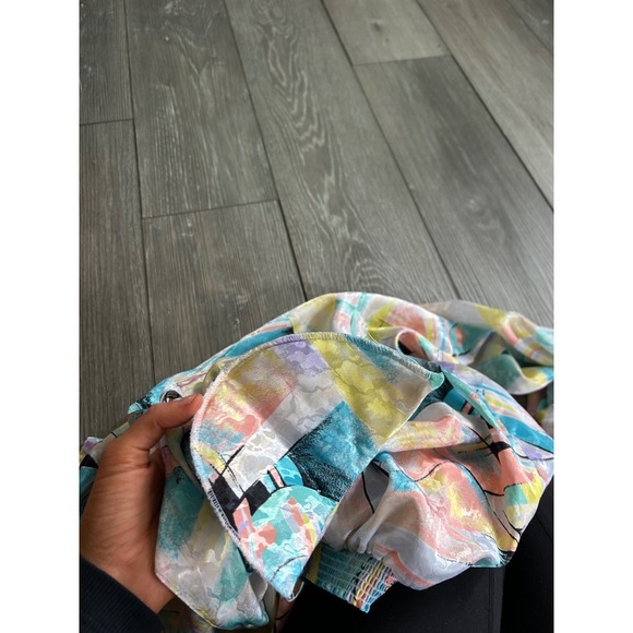 Vintage Da Rue of‎ California Blouse Pastel Silky Abstract Print Top Spring l - Picture 5 of 7